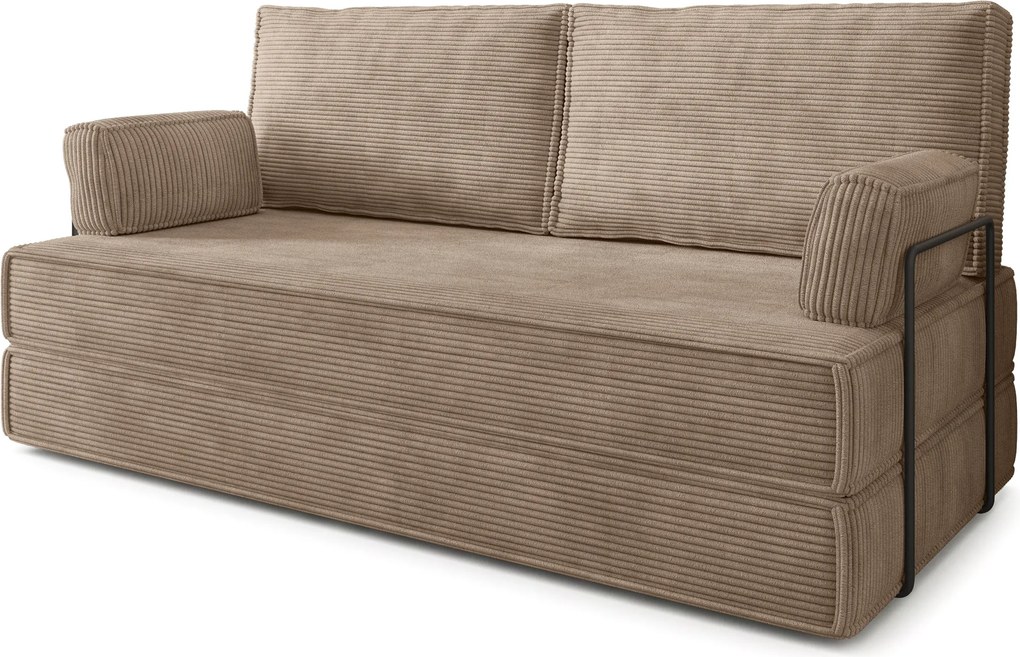 Masseno Sofa piankowa SILAR z funkcją spania, Kanapa z pianki do salonu, Bezmontażowa, Tkanina sztruksowa – Beżowy POSO 02