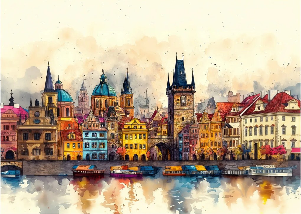 Obraz na szkle - Jesień w malowanym mieście (70x50 cm)