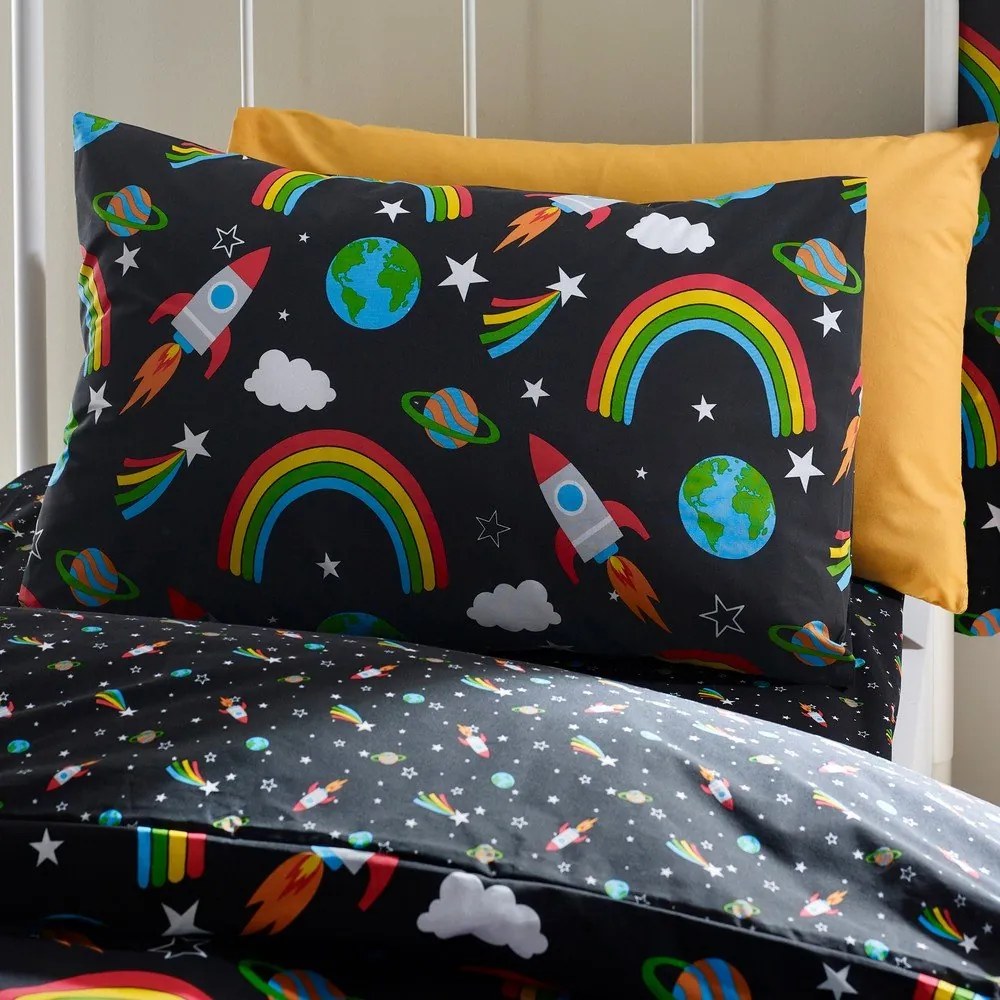 Czarna pościel dziecięca dwuosobowa 200x200 cm Rainbow Rockets – Catherine Lansfield