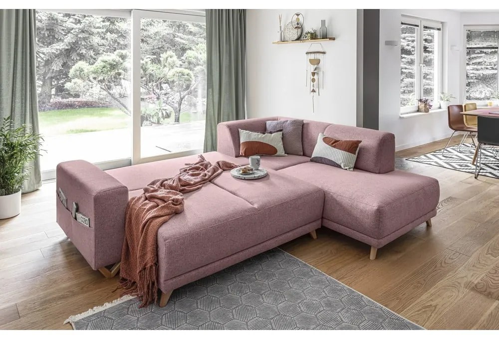 Różowy rozkładany/ze schowkiem narożnik (prawostronny/w kształcie litery L) Classy Sophie – Miuform