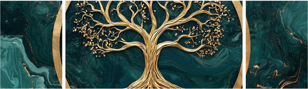 Obraz – Złote drzewo życia w marmurze (170x50 cm)