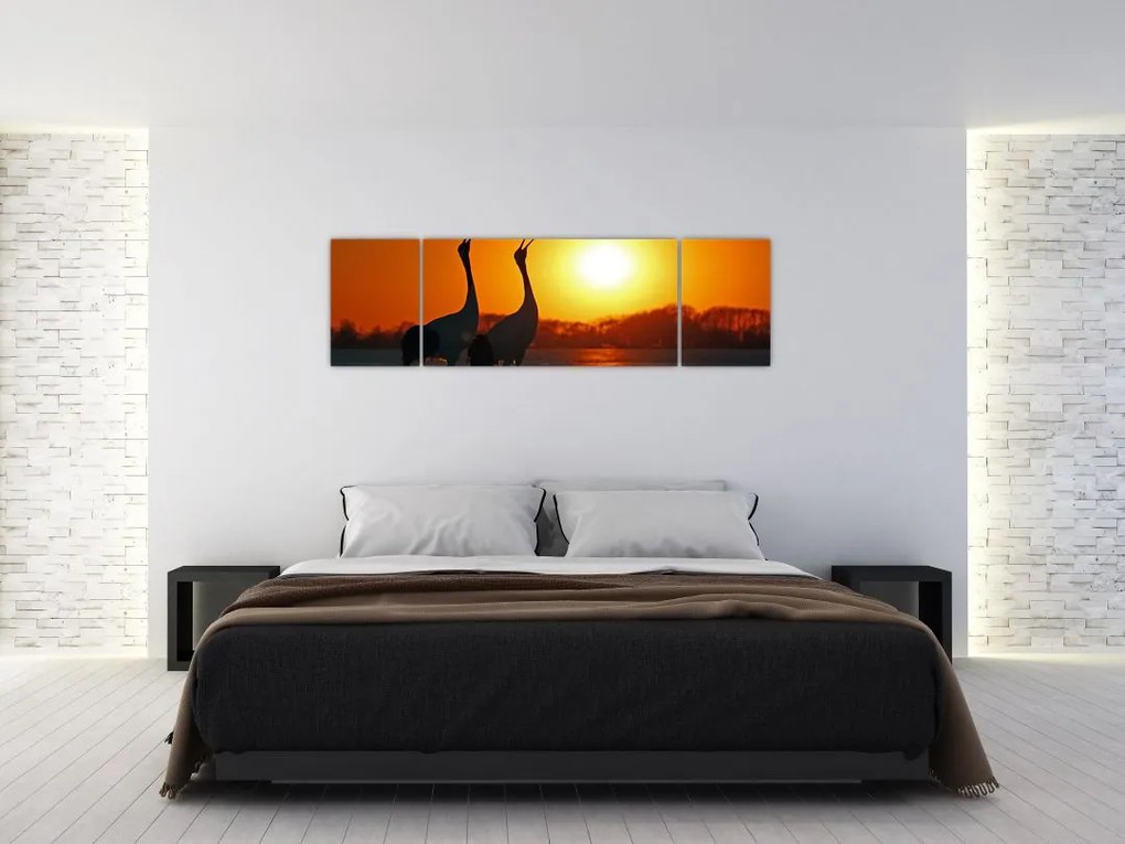 Obraz ptaków o zachodzie słońca (170x50 cm)
