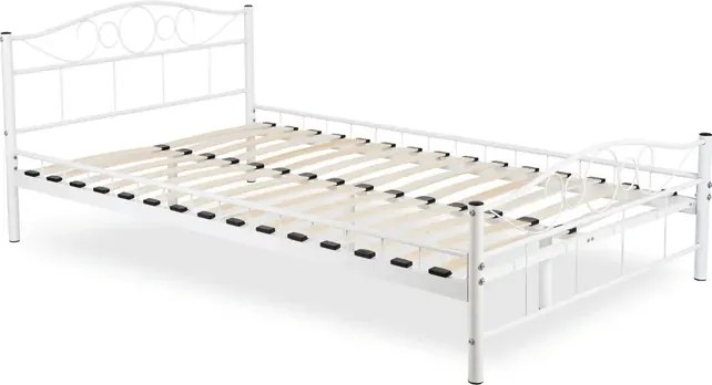 Łóżko Metalowe Jednoosobowe 120x200 cm ze Stelażem GRIFFIN Metalowe Białe