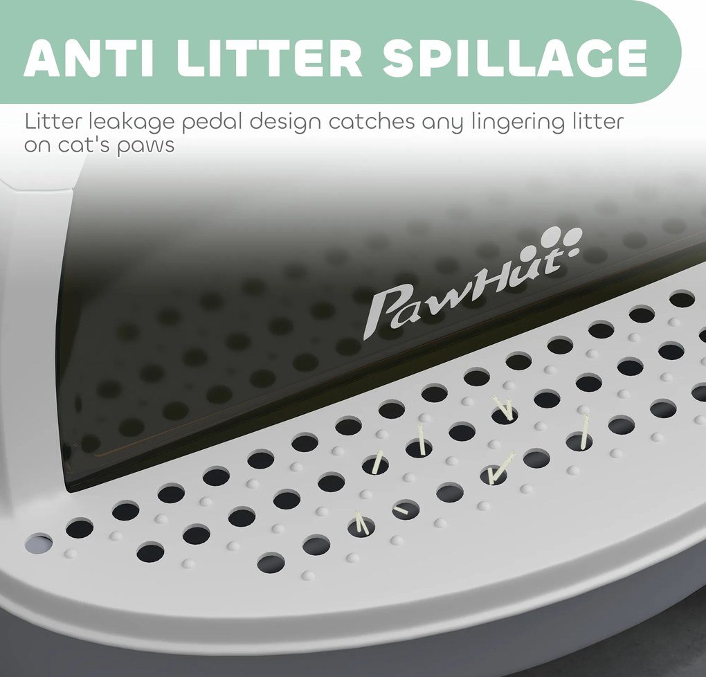 PawHut Kuweta z pokrywą kuweta dla kota z szufelką wysuwaną szufladą pedałem wejściowym dla kotów do 5 kg 40,5x52x39 cm Szara | Aosom PL
