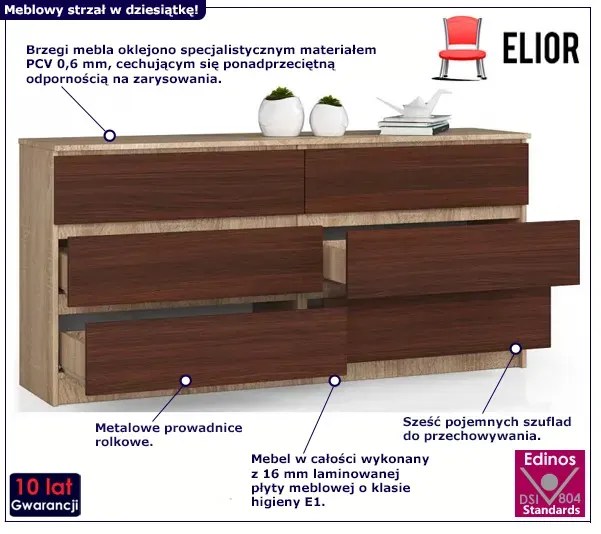 Klasyczna komoda z szufladami dąb sonoma + wenge Grando