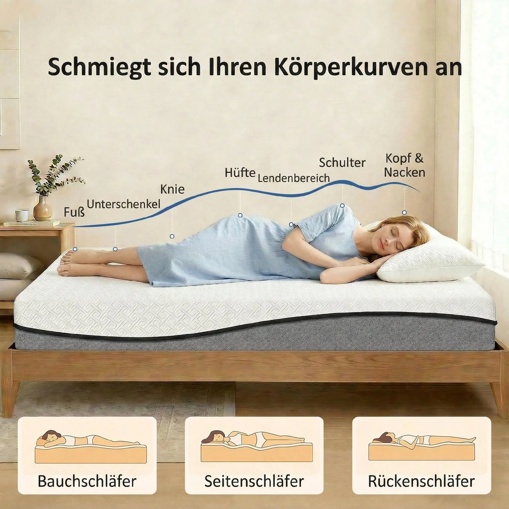 HOMCOM Materac 140x200cm H3 średnio-twardy, wys. 20 cm, ergonomiczny, oddychający z pianki memory z żelem, OEKO-TEX &amp; CertiPUR-US | Aosom PL