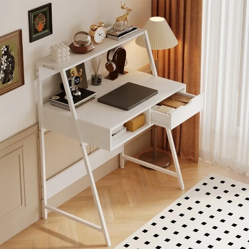 Biurko komputerowe w stylu industrialnym – białe, 81x100x50 cm