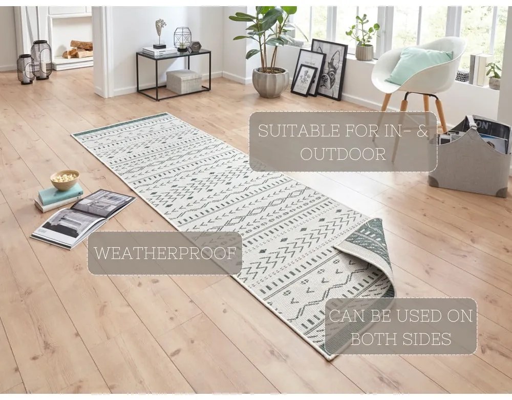 Zielono-kremowy chodnik odpowiedni na zewnątrz NORTHRUGS Kuba, 80x350 cm