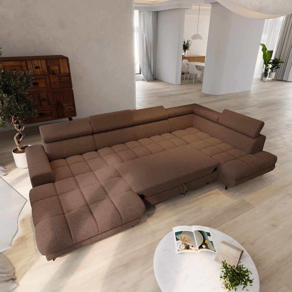 Masseno Narożnik CORENO z funkcją spania i pojemnikiem na pościel Narozniki U, Rozkładana sofa - Brązowy, QUELLE 25