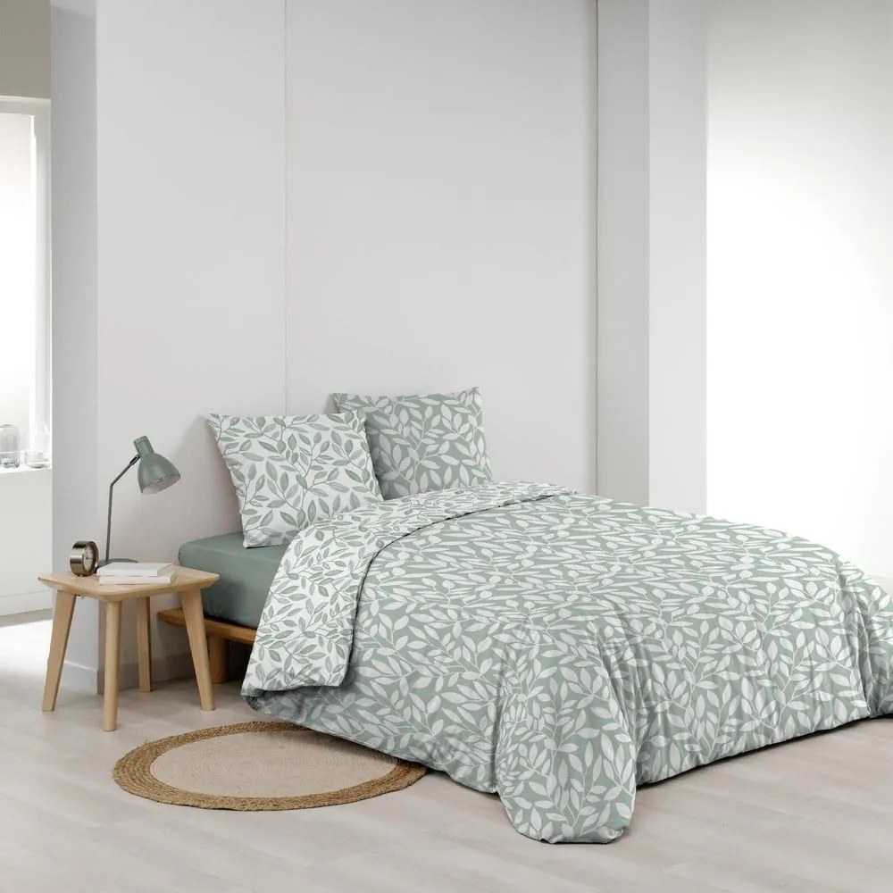Biało-zielona pościel dwuosobowa z mikrowłókna 240x220 cm Sequoia – douceur d'intérieur