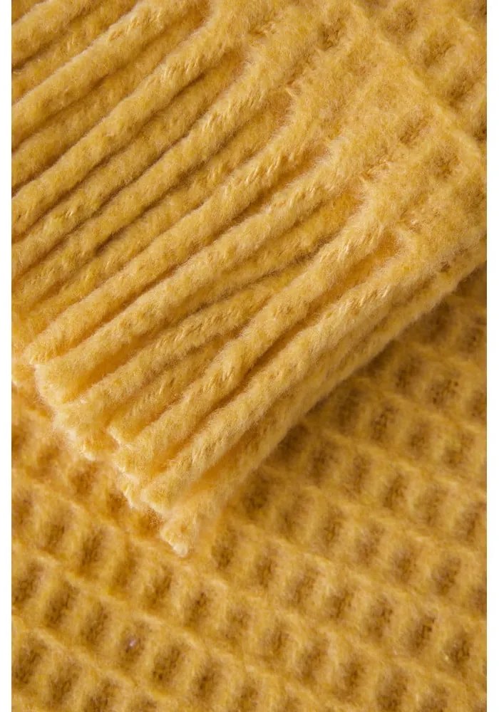 Żółty pled Euromant Waffle, 140x180 cm