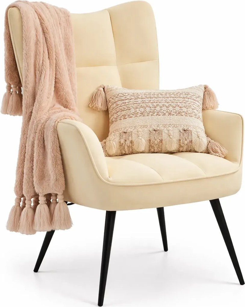 Kremowy pikowany fotel wypoczynkowy R8-P82