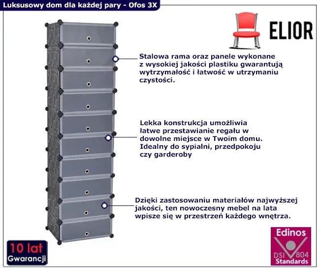 Czarna wysoka szafka na obuwie - Teksal 3X