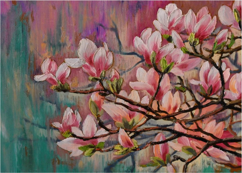 Obraz - Obraz olejny, Kwitnąca sakura (70x50 cm)