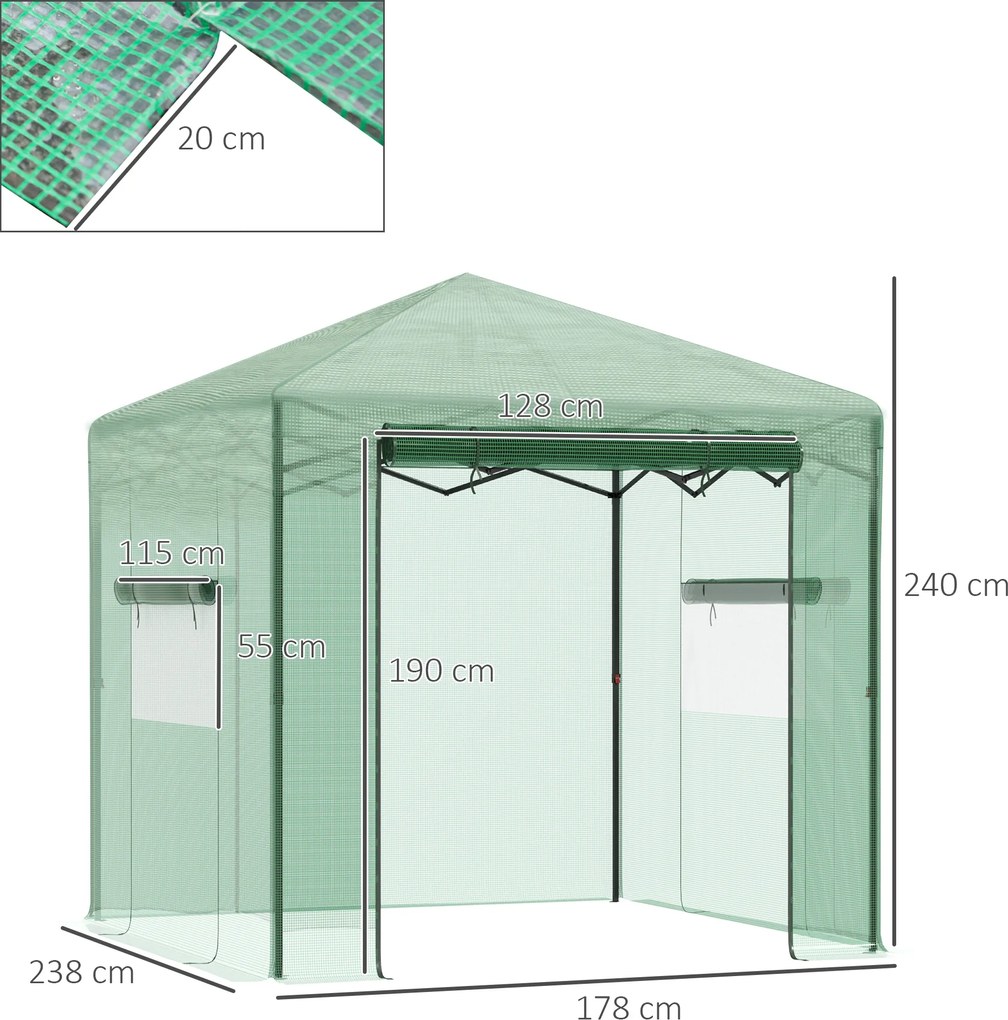 Szklarnia cieplarnia skrzynia inspektowa z rozwijanymi drzwiami i okienkami PE stal Outsunny | Aosom.pl