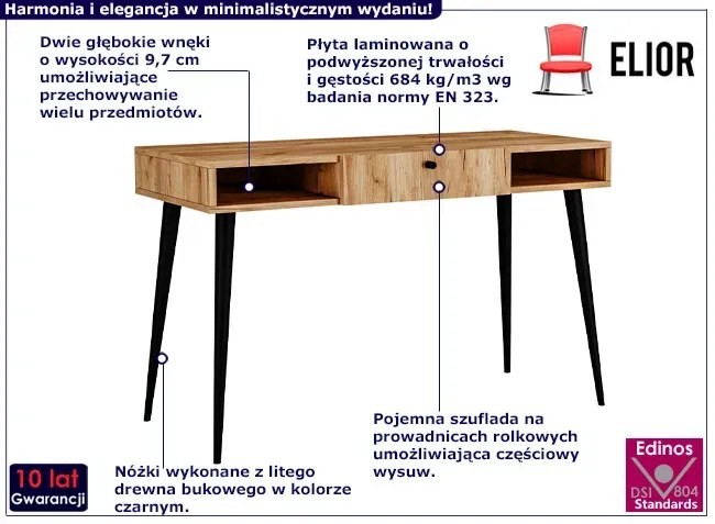 Minimalistyczne biurko z nóżkami typu skandi dąb craft - Esto 3X