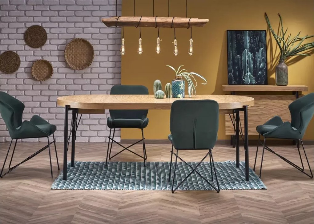 Rozkładany stół okrągły do jadalni Infinity 100-300 cm z okleiny naturalnej w stylu loft na czarnych metalowych nogach