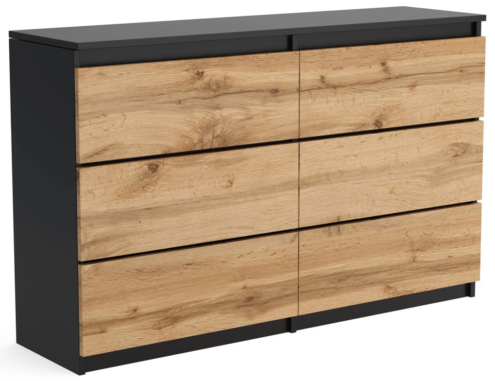 Duża komoda 6 SZUFLAD Szafka 120 cm ARIA Czarny/Dąb Wotan
