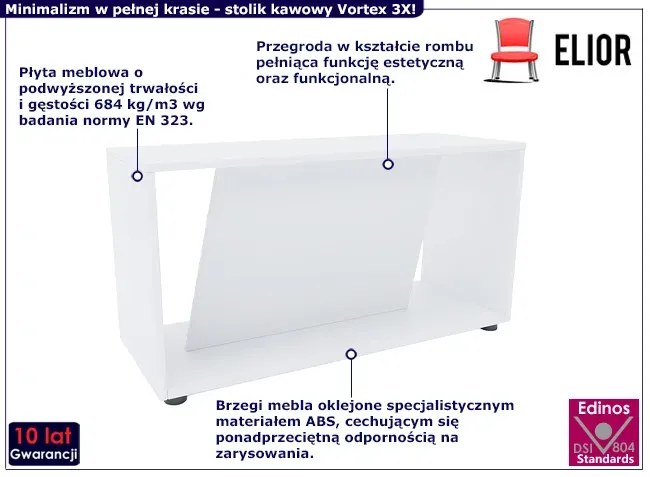 Biały minimalistyczny stolik kawowy - Vortex 3X