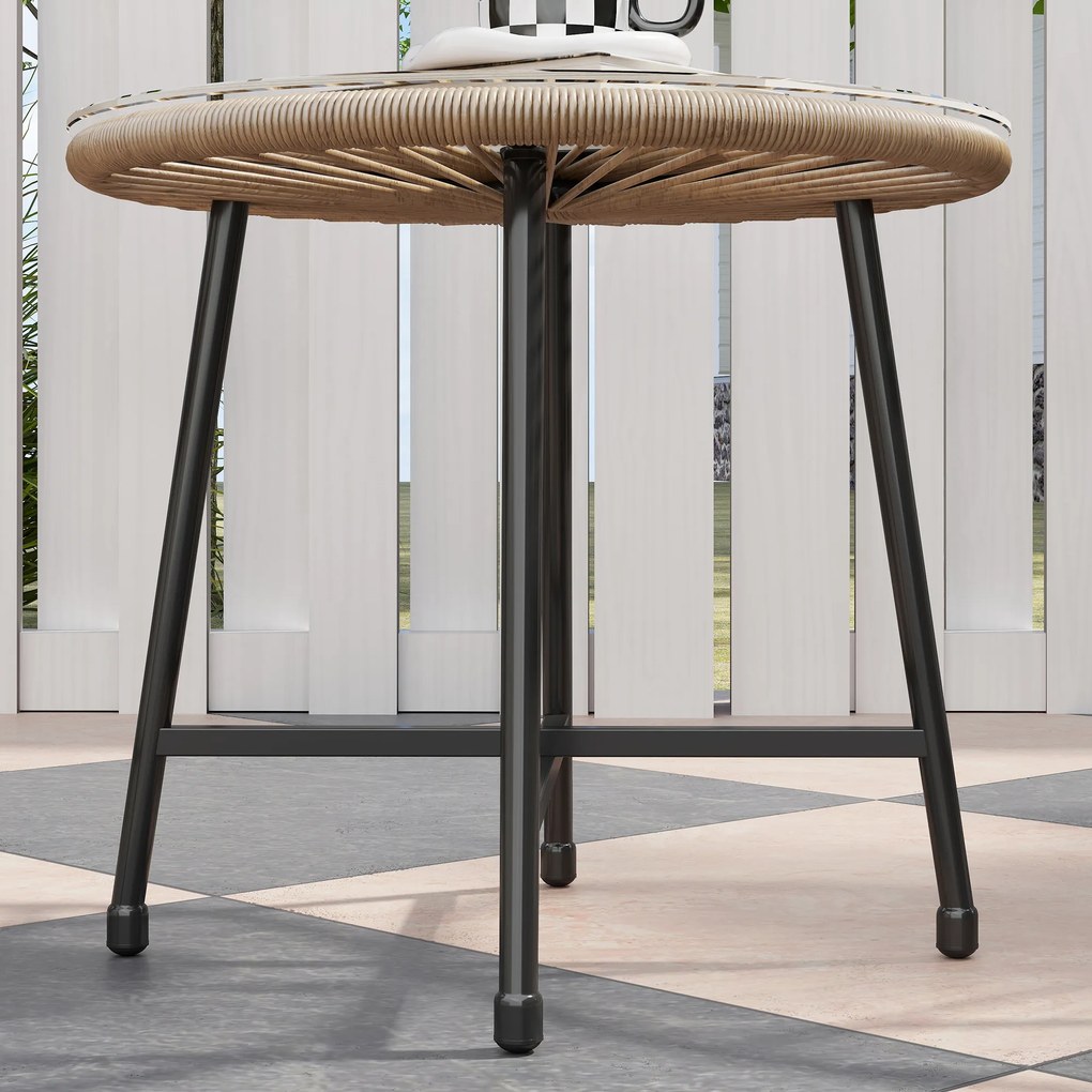 Outsunny 3-częściowy zestaw mebli ogrodowych, 2 krzesła z polirattanu, 1 stolik ze szklanym blatem, stalowa rama, Meble ogrodowe, Jasnobrązowy