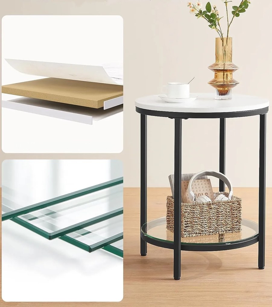 Stolik boczny ERIC z marmurowym wzorem, 45x55cm, czarno/biała Vasagle