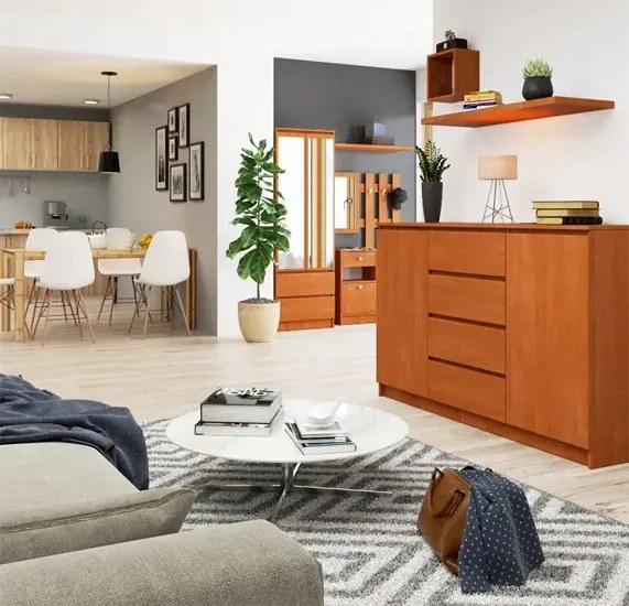 Komoda do biura z szufladami i pólkami olcha H9-P62