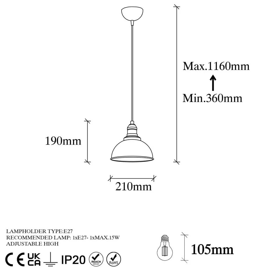 Czarna lampa wisząca z metalowym kloszem ø 21 cm Varzan – Opviq lights