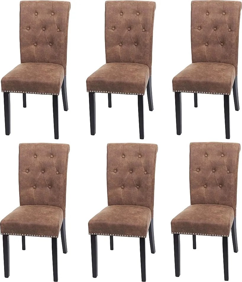 Krzesło do jadalni Chesterfield 2 (zestaw 6 sztuk),  tkanina/materiał brązowy, ciemne nogi