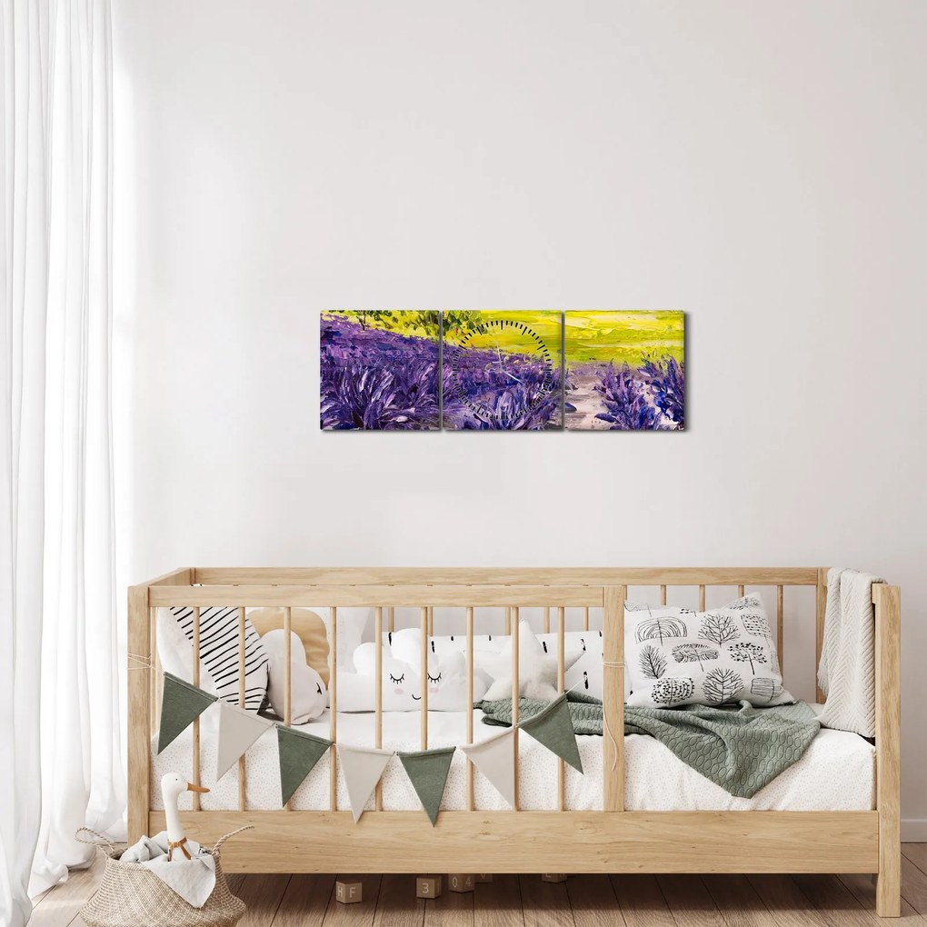 Obraz - Prowansja, Francja, malarstwo olejne (z zegarem) (90x30 cm)