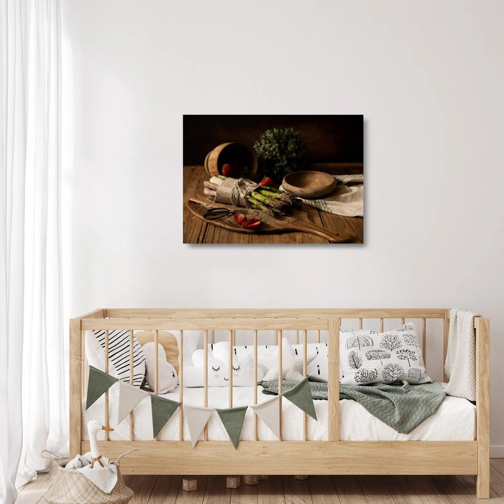 Obraz na szkle - szparagi na stole (70x50 cm)