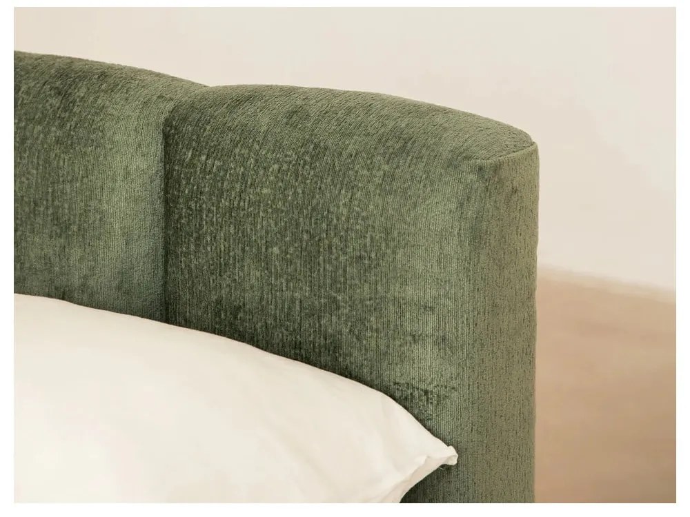 Zielone tapicerowane łóżko dwuosobowe ze schowkiem i stelażem 200x200 cm Lupine – Micadoni Home