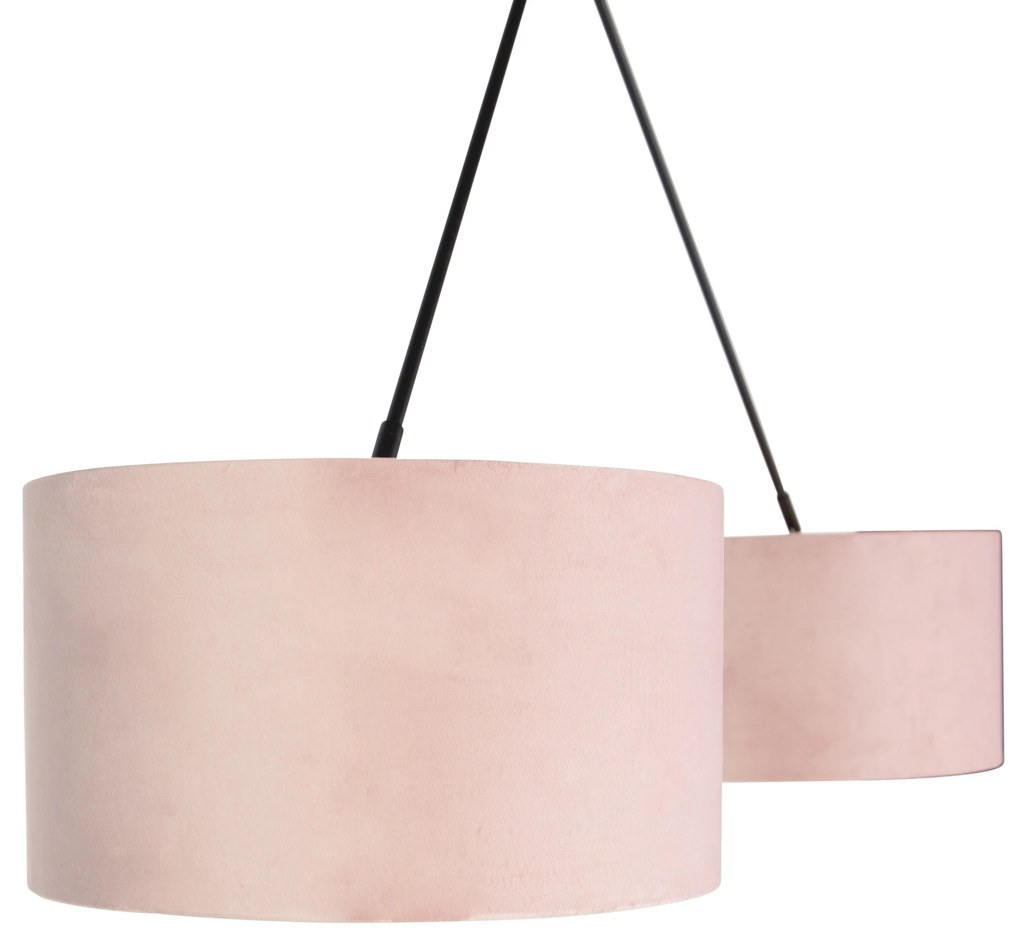 Lampa wisząca czarna z różowymi i złotymi abażurami z weluru 35 cm 2-światłowa - BlitzWiejski/ Rustykalny / Vintage Oswietlenie wewnetrzne