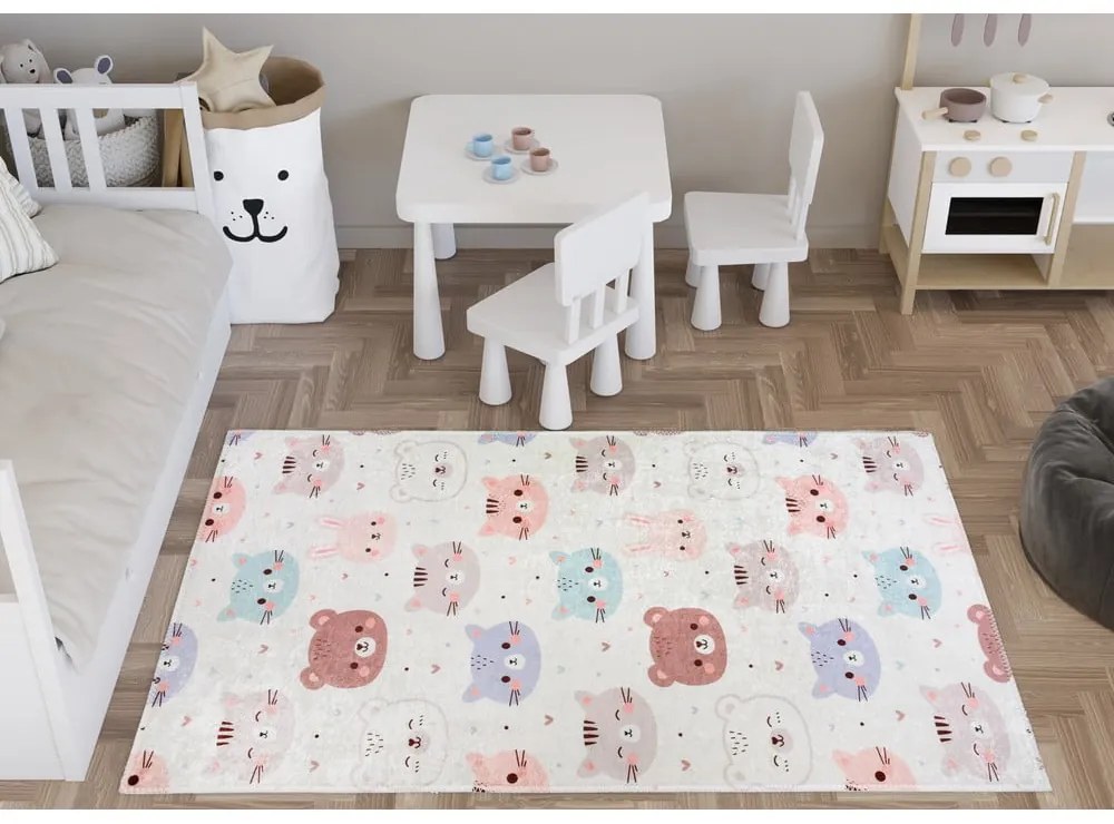 Dywan dziecięcy odpowiedni do prania w kolorze kości słoniowej 60x100 cm Cute Animals – Vitaus