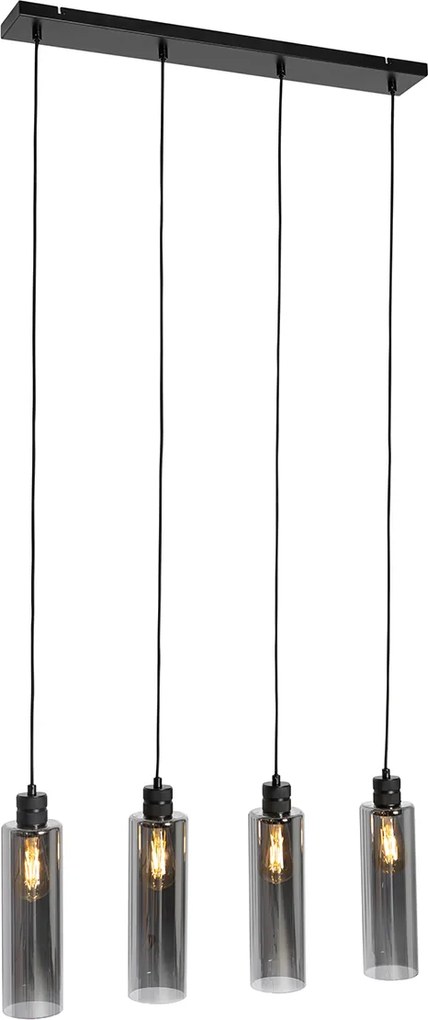 Nowoczesna lampa wisząca czarna z przydymionym szkłem 4-punktowa - Stavelot