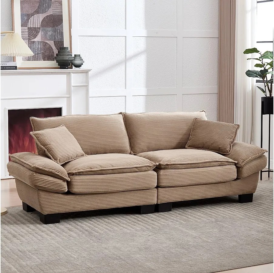 Nowoczesna sofa dwuosobowa - 224 x 81 x 81 cm - z kołdrą - do sypialni i biura - aksamitna - khaki