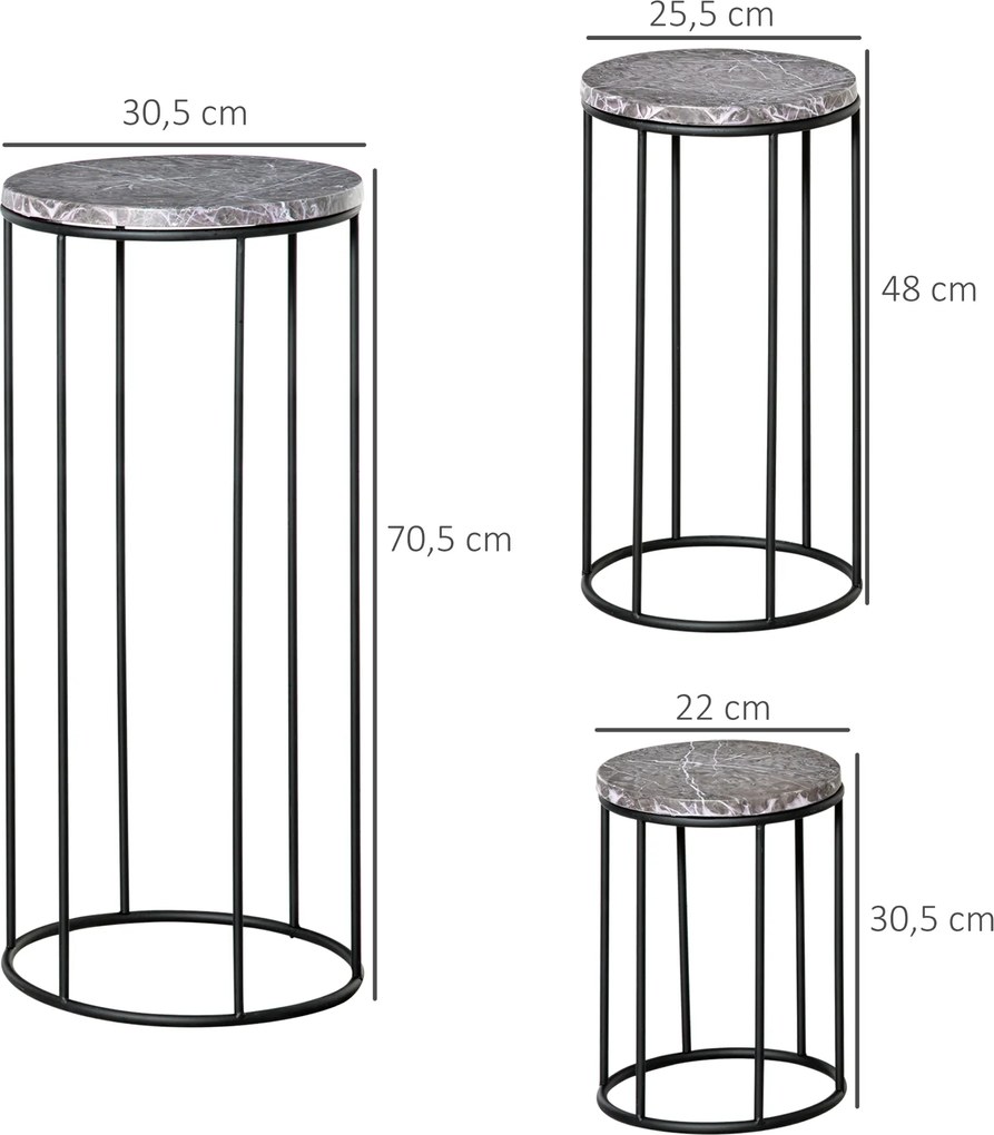 Outsunny Zestaw 3 metalowych stojaków na kwiaty, marmurowy wzór, możliwość układania w stos