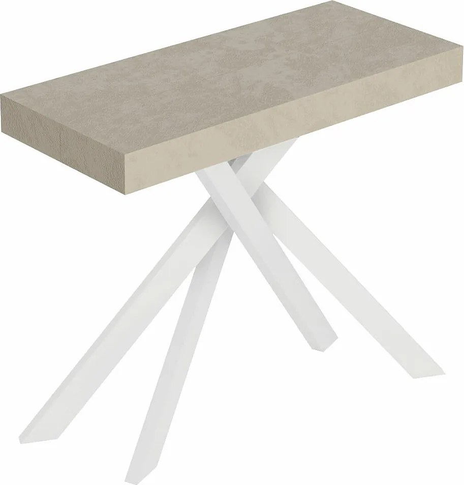 Saki Mały rozkładany stolik konsolowy z kaszmiru 90x40/196 cm z białymi nogami