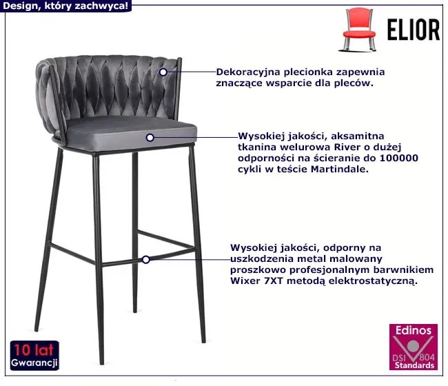 Szary nowoczesny hoker z plecionym oparciem - Cardi