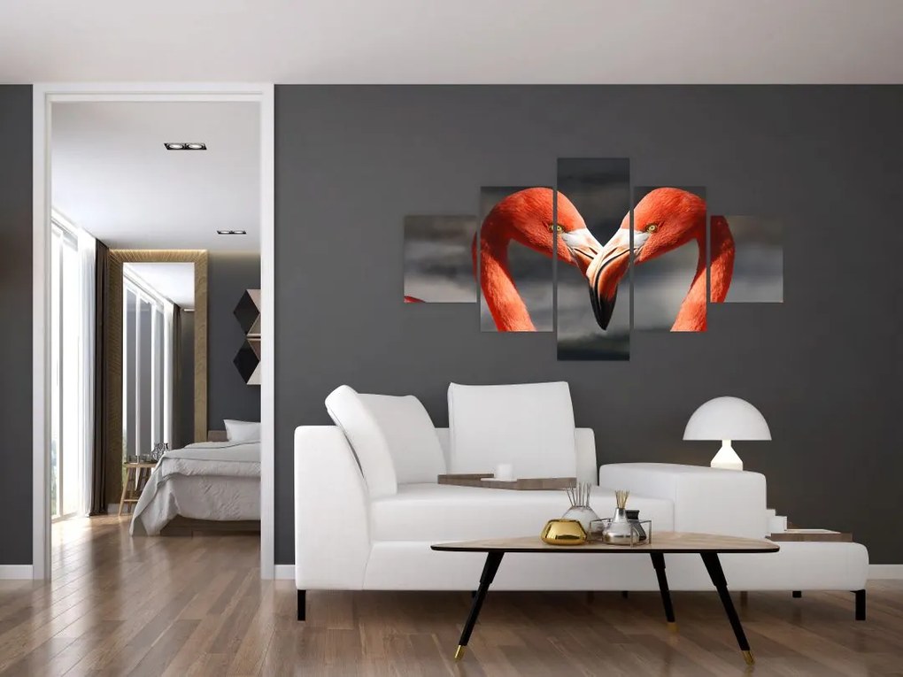 Obraz dwóch zakochanych flamingów (125x70 cm)