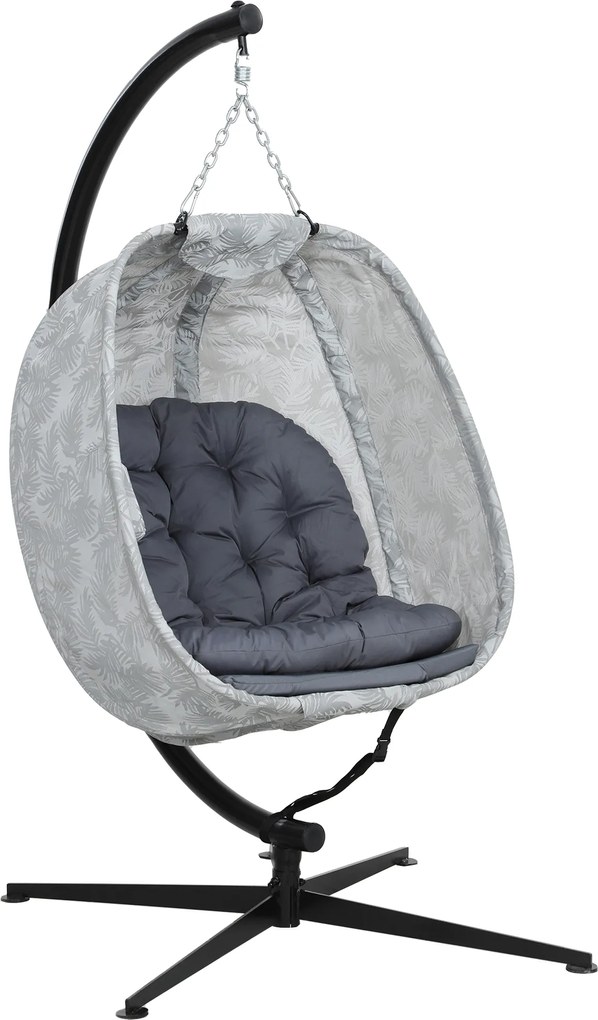 Outsunny Zewnętrzny Fotel Podwieszany w Kształcie Jajka z Podstawą, Wiszący z Poduszkami Indoor/Outdoor