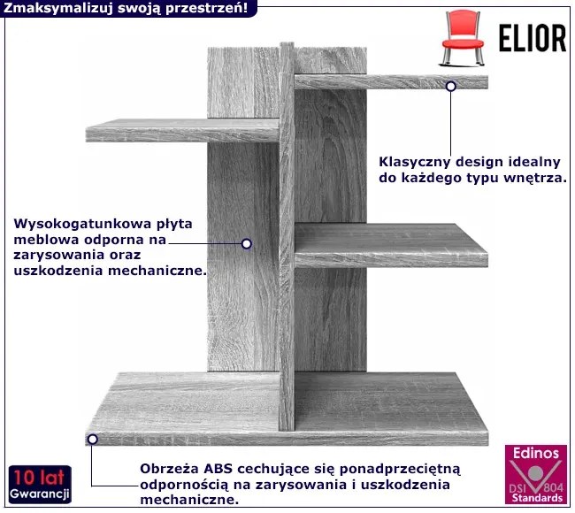 Stojący organizer na biurko z półkami szary dąb - Lebrif