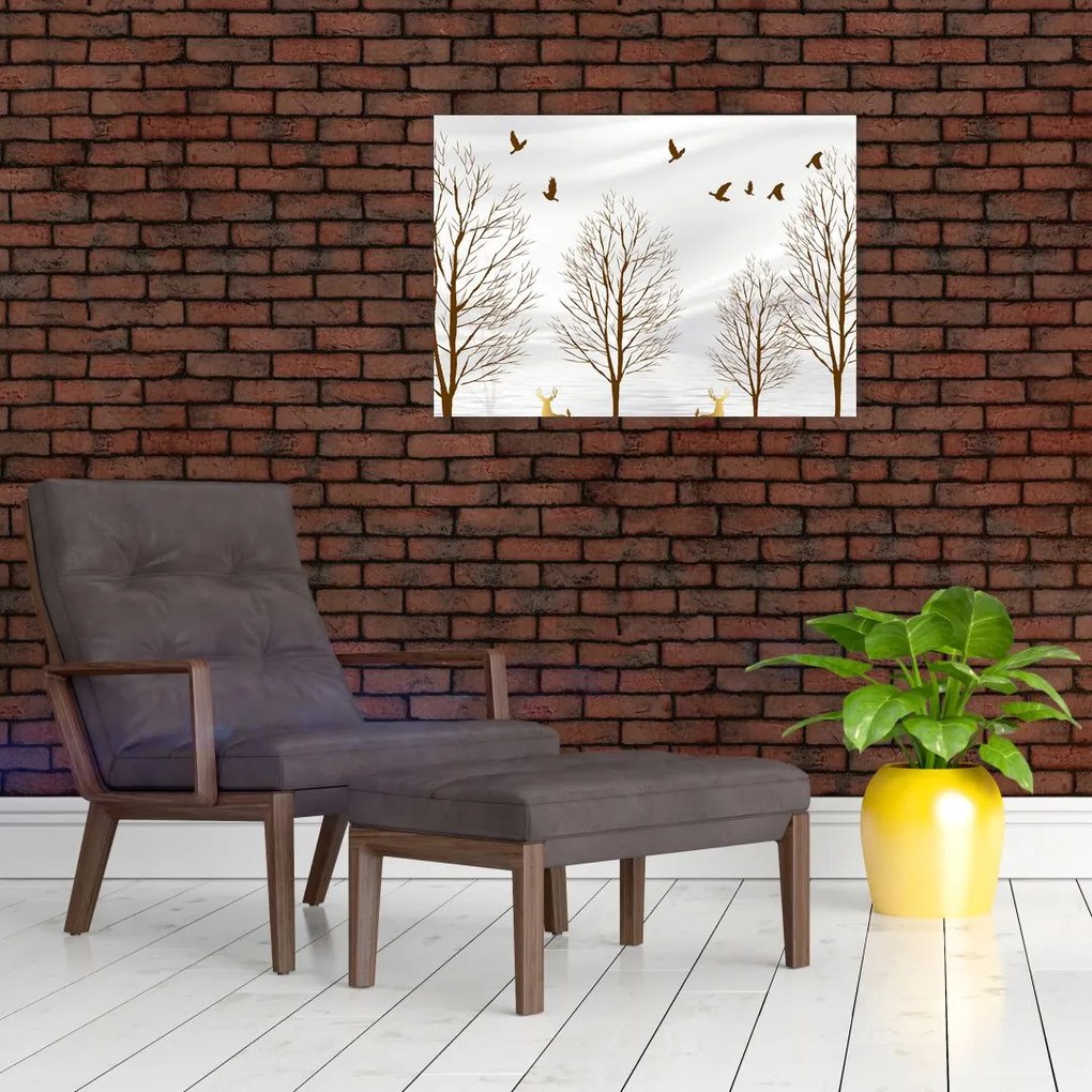 Obraz na szkle - Jeleń przed rzeką (70x50 cm)
