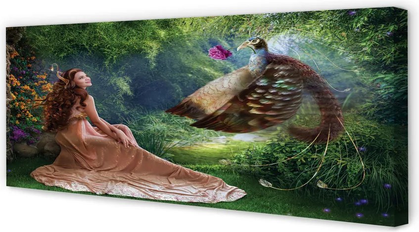 Zdjęcie na płótnie Kobieta z Bażantem w Lesie