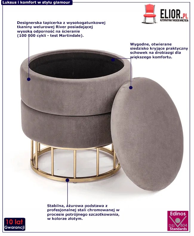Okrągła pufa glamour Edisos - popielata