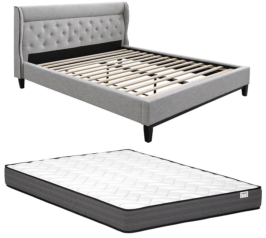 Łóżko 160 x 200 cm - Szary  + Materac - MARSDENIO