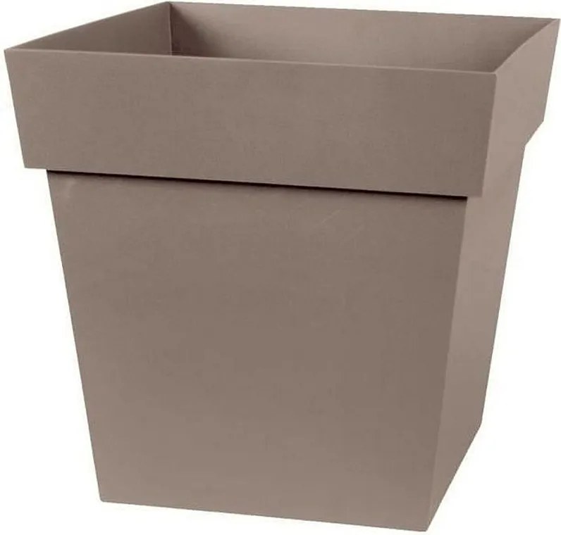 Kwadratowa doniczka taupe 32x32x32 cm 22 L z odpornego na mróz i uderzenia polipropylenu, do użytku wewnętrznego i zewnętrznego