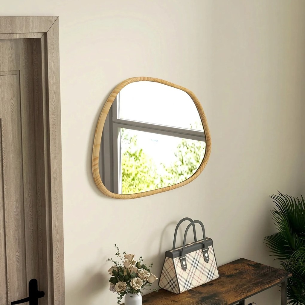 HOMCOM Dekoracyjne Lustro Ścienne, Design Vintage, 70 cm x 2,1 cm x 50 cm, Drewno Solidne, Naturalne