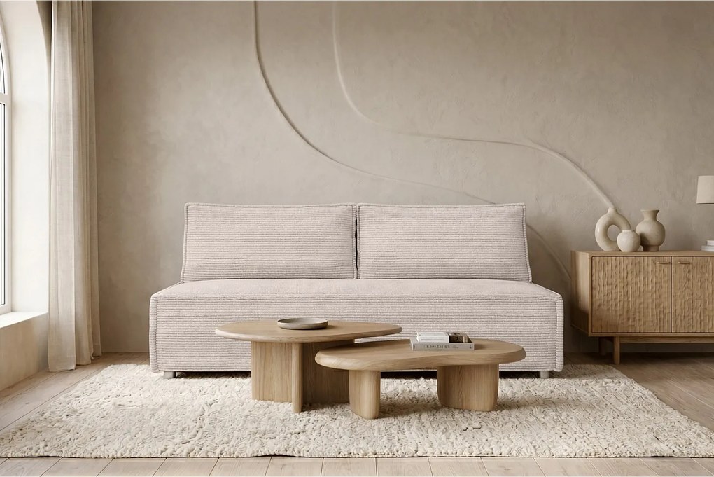 Sofa z funkcją spania i pojemnikiem DUO, tkanina sztruksowa Poso, Beżowy