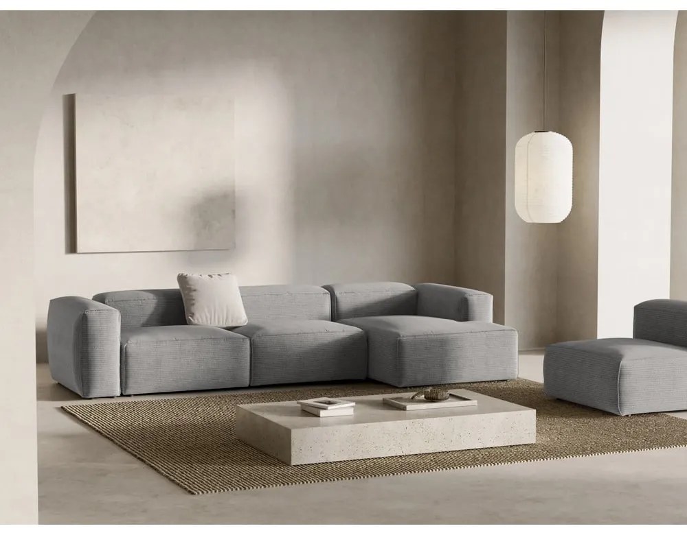 Jasnoszary sztruksowy narożnik (prawostronny/z szezlongiem) Bergamo – Cosmopolitan Design