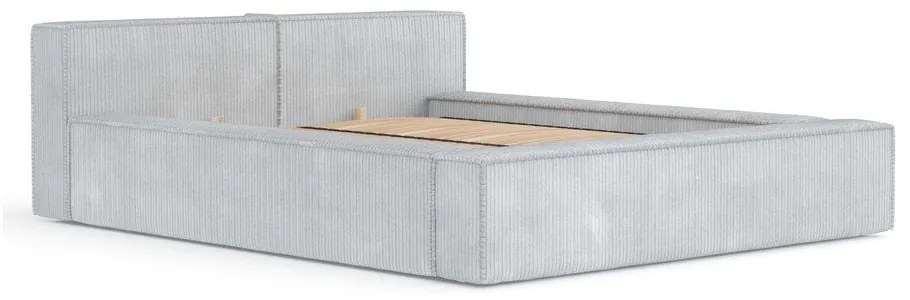 Jasnoszare tapicerowane łóżko dwuosobowe ze schowkiem i stelażem 160x200 cm Voliera – Maison de Rêve